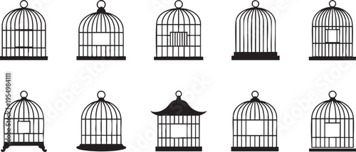 10 Birdcage Silhouette Vector Icons Collection