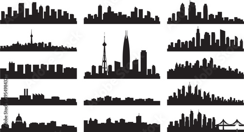Collection of 15 Vector City Skyline Silhouettes