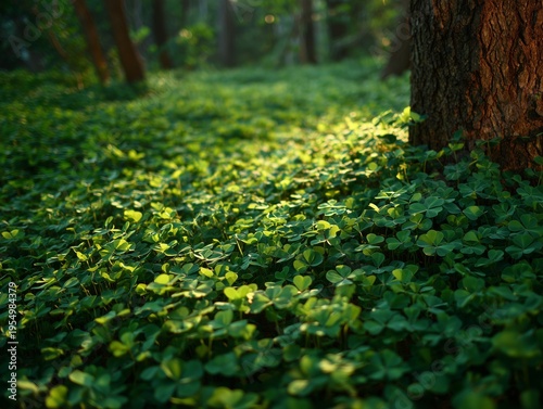 Green Plants Cover the Ground in a Forest During Daylight Hours Near Trees an...