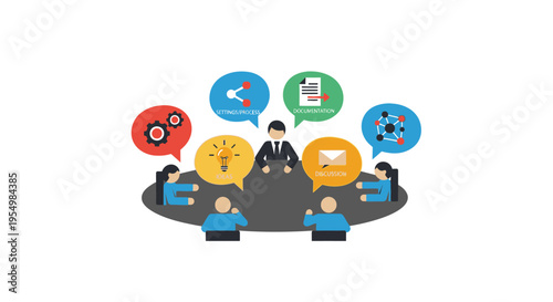 Flat design business people discussing ideas.