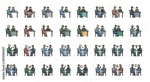 Diverse group of people sitting in meetings.