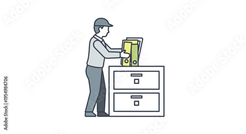 Man putting a box into a filing cabinet.