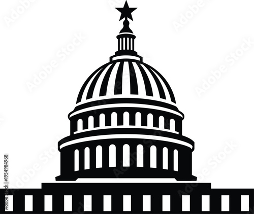capitol building silhouette vector, government architecture illustration, dome landmark icon, political institution symbol, classical design, official structure graphic element