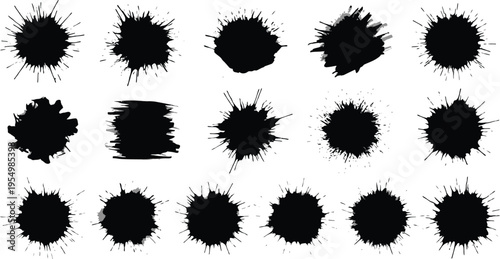 Collection of black ink splatter brush strokes