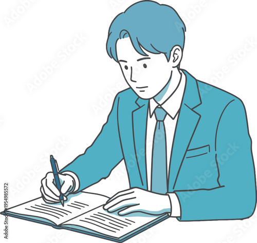 書類に記入するビジネスパーソン（契約・申込・作業・デスクワーク）