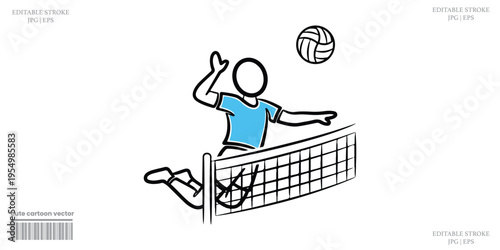 Volleyball Player Spiking Ball Over Net Dive Jump Stick Figure Illustration