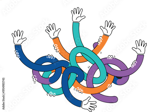 Tangled Colorful Arms and Hands Teamwork Vector Illustration
