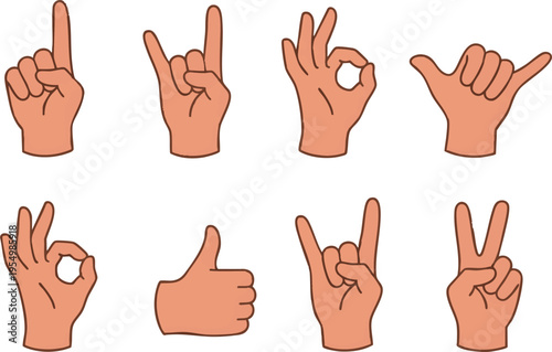 Human Hand Gesture Vector Set - OK, Peace, Rock, Thumbs Up