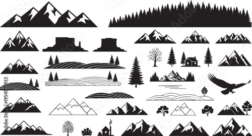 Mountain Landscapes and Nature Silhouette Vector Elements