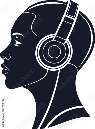 Listening/Audio: A side profile of a human head wearing large over-ear headphones.

