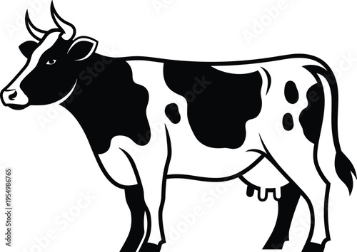 cow, silhouette, animal, farm, cattle, livestock, dairy, agriculture, black, white, vector, illustration, rural, mammal, farming, organic, design, icon, nature, flat