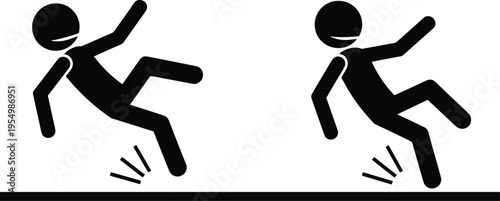 Slip and fall hazard icons set person slipping accident warning safety risk workplace injury caution sign vector illustration isolated design