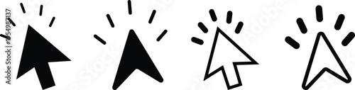 Set of click cursor arrow icons in clean outline style, perfect for navigation,