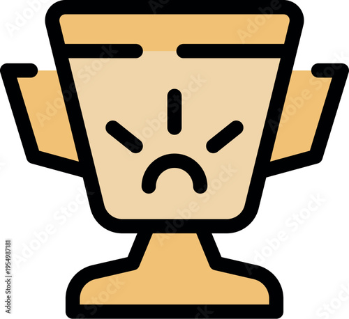 Golden award with handles and pedestal showing sadness with a frown and shining lines