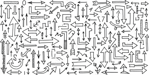 A complex composition of numerous arrows pointing in various directions