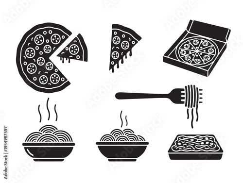 A set of icons related to pizza