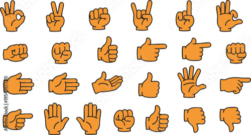 Hand Gesture Vector Set - Cartoon Hands Collection in orange