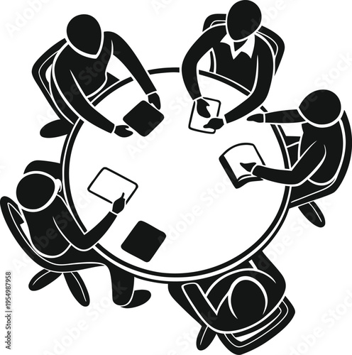 Round Table: A group of people sitting around a circular table.