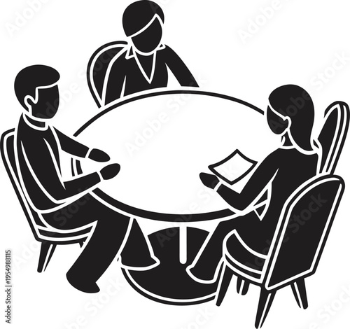 Round Table: A group of people sitting around a circular table.
