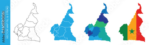 Cameroon map variations including outline, filled, and flag design