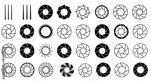 Collection of various camera shutter icons.