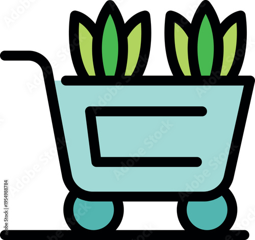 Wheelbarrow transporting plants, ideal for gardening, landscaping, and plant care