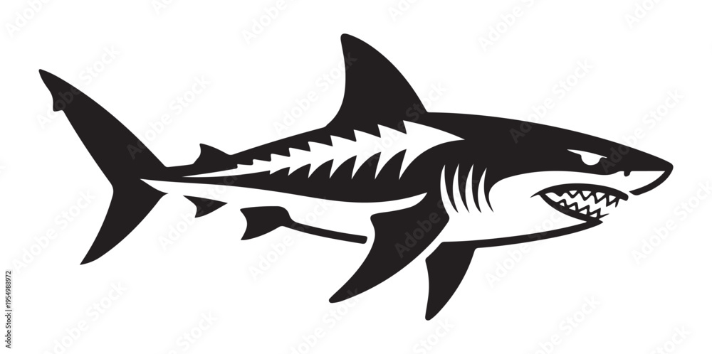 Fototapeta premium Abstract shark bone silhouette vector illustration for modern streetwear and nautical apparel graphic design