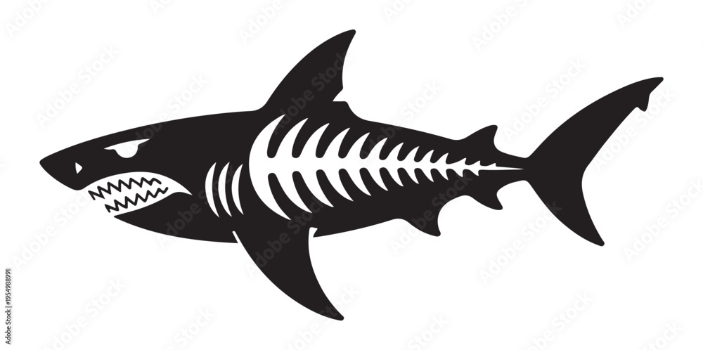 Obraz premium Shark skeleton anatomy vector illustration showing internal bones for educational marine biology and science