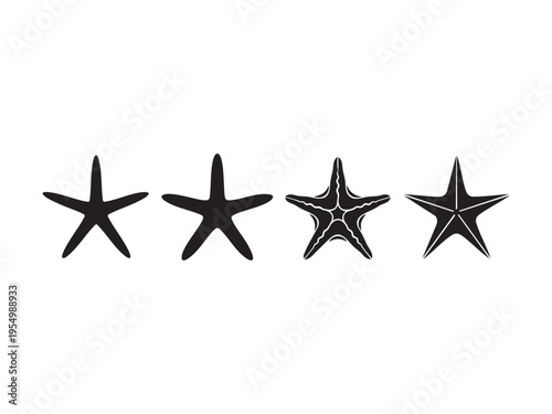Starfish collection Silhouette vector set isolated on white background marine life sea creatures