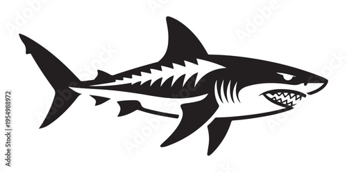 Abstract shark bone silhouette vector illustration for modern streetwear and nautical apparel graphic design