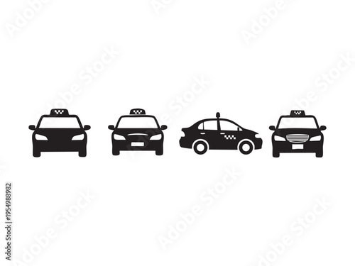 Taxi cars set isolated vector icons, different models of urban passenger transport