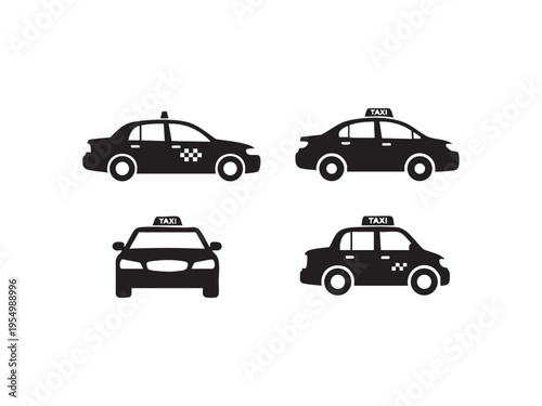 Taxi car icon set vector illustration black and white city transport urban vehicle