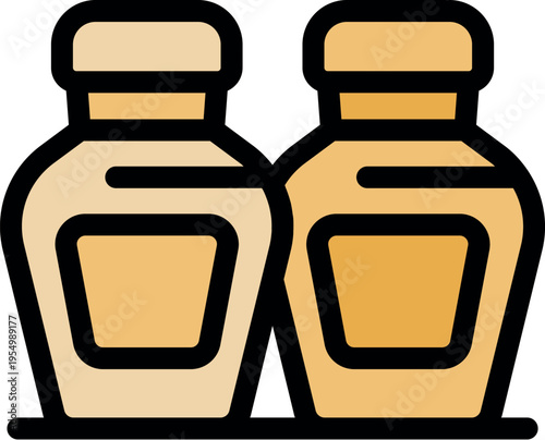 Two jars of mustard and mayonnaise are placed side by side on a table, ready for use