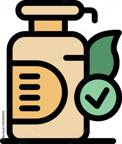 Eco friendly cream jar with leaf and check mark symbolizes natural, organic cosmetics, highlighting sustainable beauty products