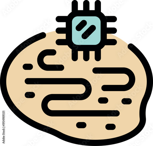 Microchip placed on a potato, representing genetic modification in food production and agricultural technology advancements