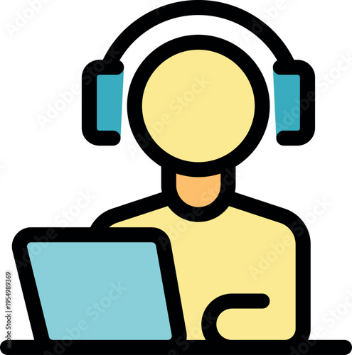 Dispatcher wearing headset working on laptop providing support and managing logistics