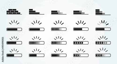 Black and white loading bar icons.