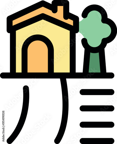 Small house and tree teetering on the edge of an eroding cliff, highlighting the dangers of soil erosion