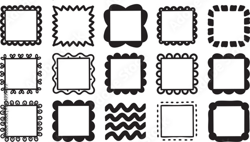 Collection of Colorful Hand Drawn Doodle Square Border Frames for Graphic Design