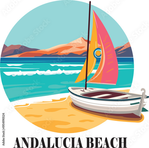 Sailing yacht on a sunny blue sea with waves and clear sky in a summer nautical landscape