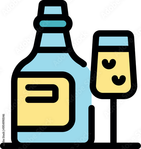 Wine tasting process with bottle and glass, filled with wine, representing winery and beverage industry