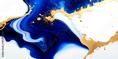 Abstract gold and blue fluid art create luxurious visual and flowing gold accent enhances elegance and dark blue forms add depth and artistic beauty and modern style and design inspiration