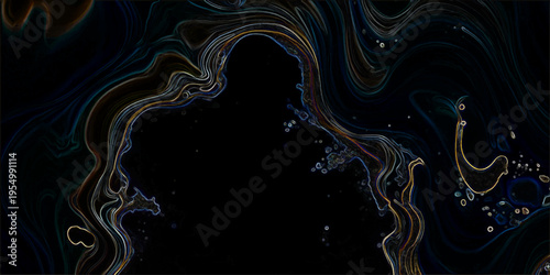 Vector Abstract dark swirling ink with wave and fluid shape and depth of field and unique design and black background and modern art piece 