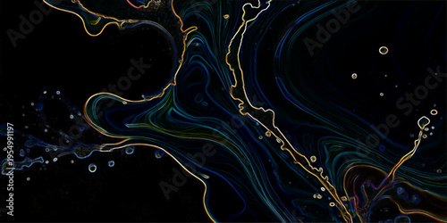Abstract fractal background vector with water features glowing blue waves and flowing energy lines on a black backdrop for a motion effect in this fractal space art illustration