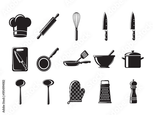 Collection of kitchen utensils and tools for cooking