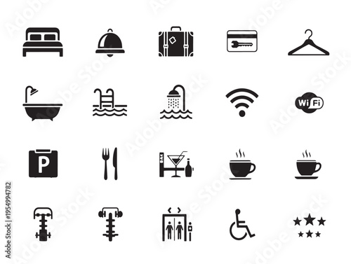 A collection of hotel and restaurant service icons