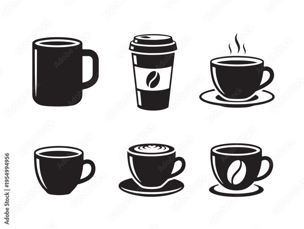 Obraz premium A set of six different coffee cups and mugs