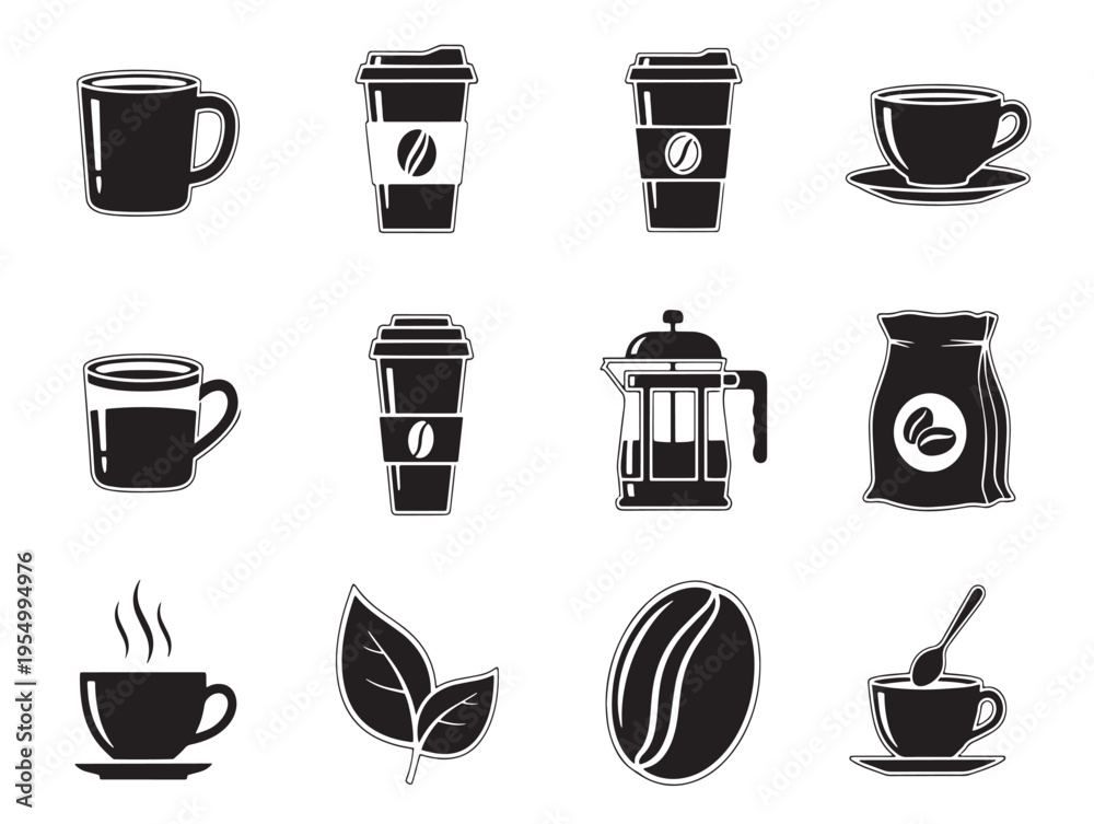 Obraz premium A collection of black coffee and tea icons