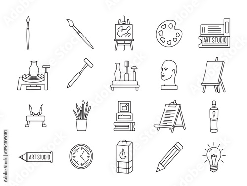 A collection of office supplies and equipment icons