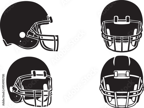 American football helmet black silhouette icon set vector sports equipment graphic design